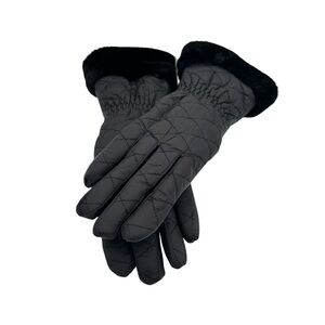 Joe Fresh Women’s Black Quilted Gloves with Faux Fur Trim size Small- Medium